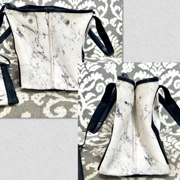 BALENCIAGA Navy Cabas Small Black White Marble Print Tote Bag with Zip Pouch - Picture 8 of 10